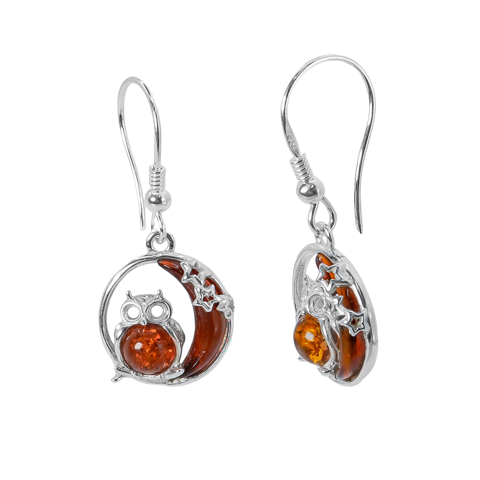 Arete Buho en la Luna 3 cm Ambar Polaco Plata .925