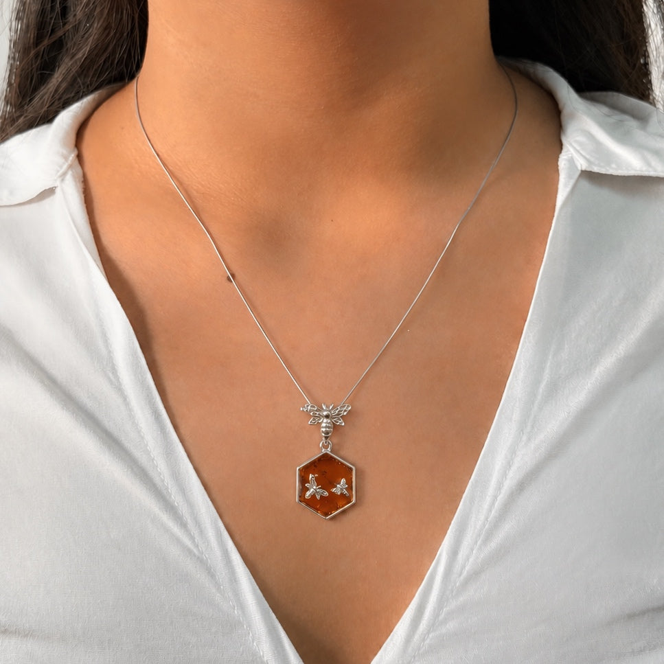 Dije Abejita Doble 3 cm Ambar Polaco Plata .925