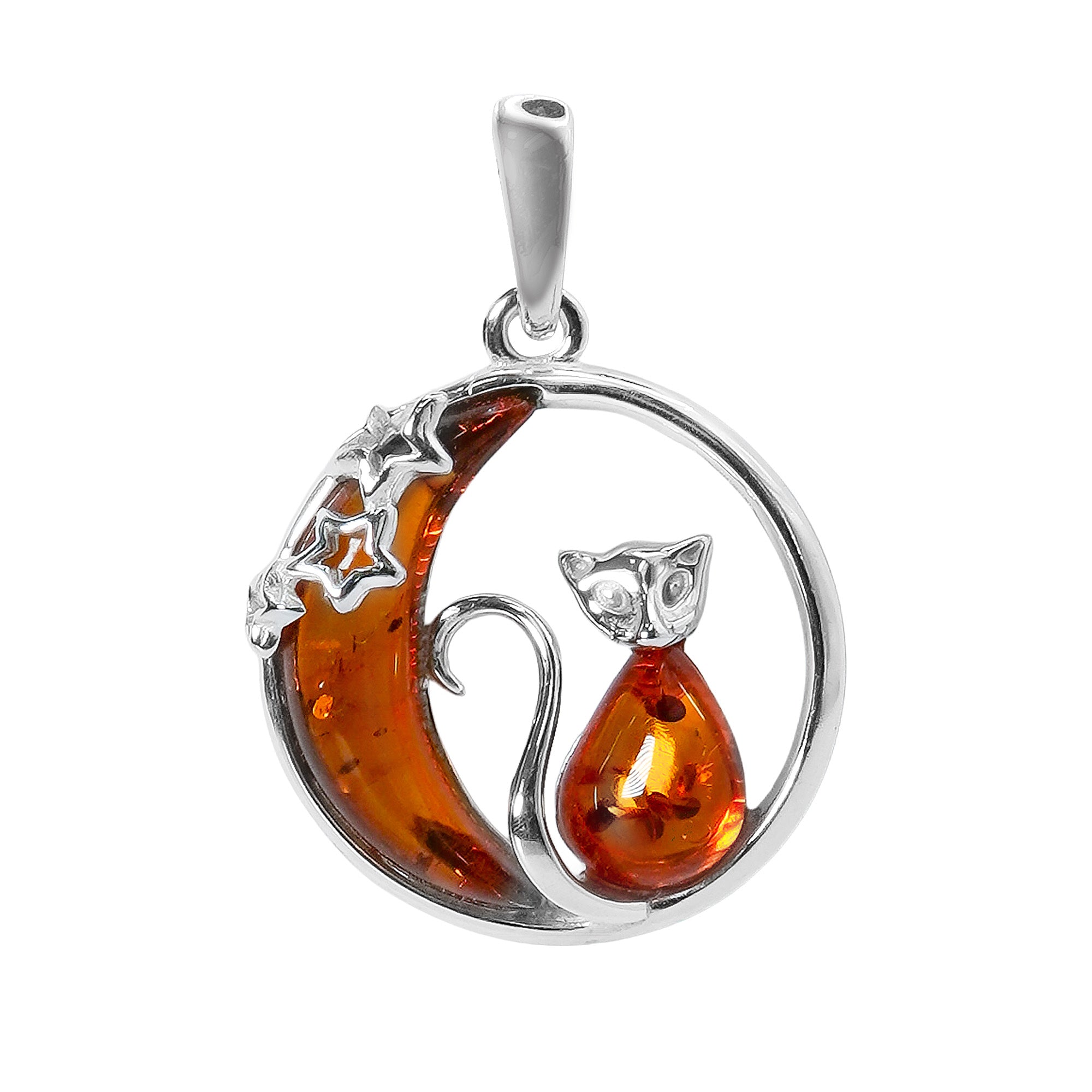 Dije Gatito en la Luna 3.5 cm Ambar Polaco Plata .925