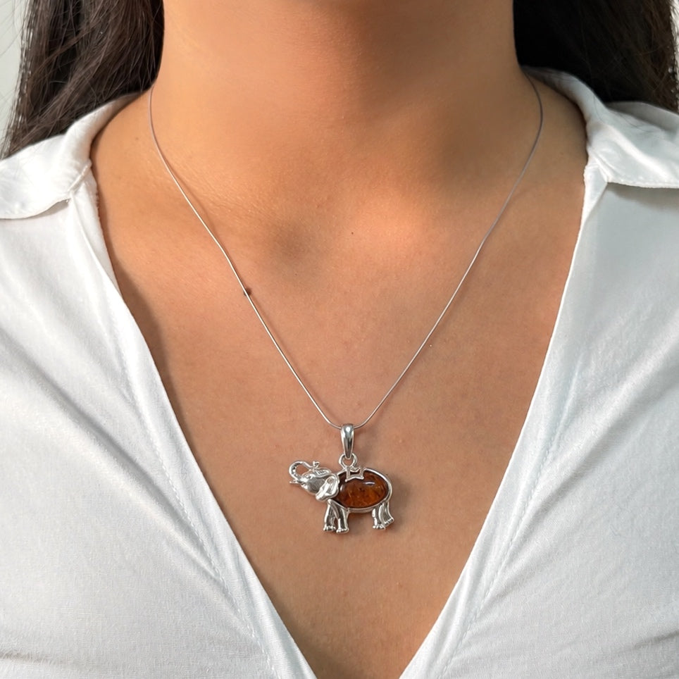 Dije Elefante 3 cm Ámbar Polaco Plata .925