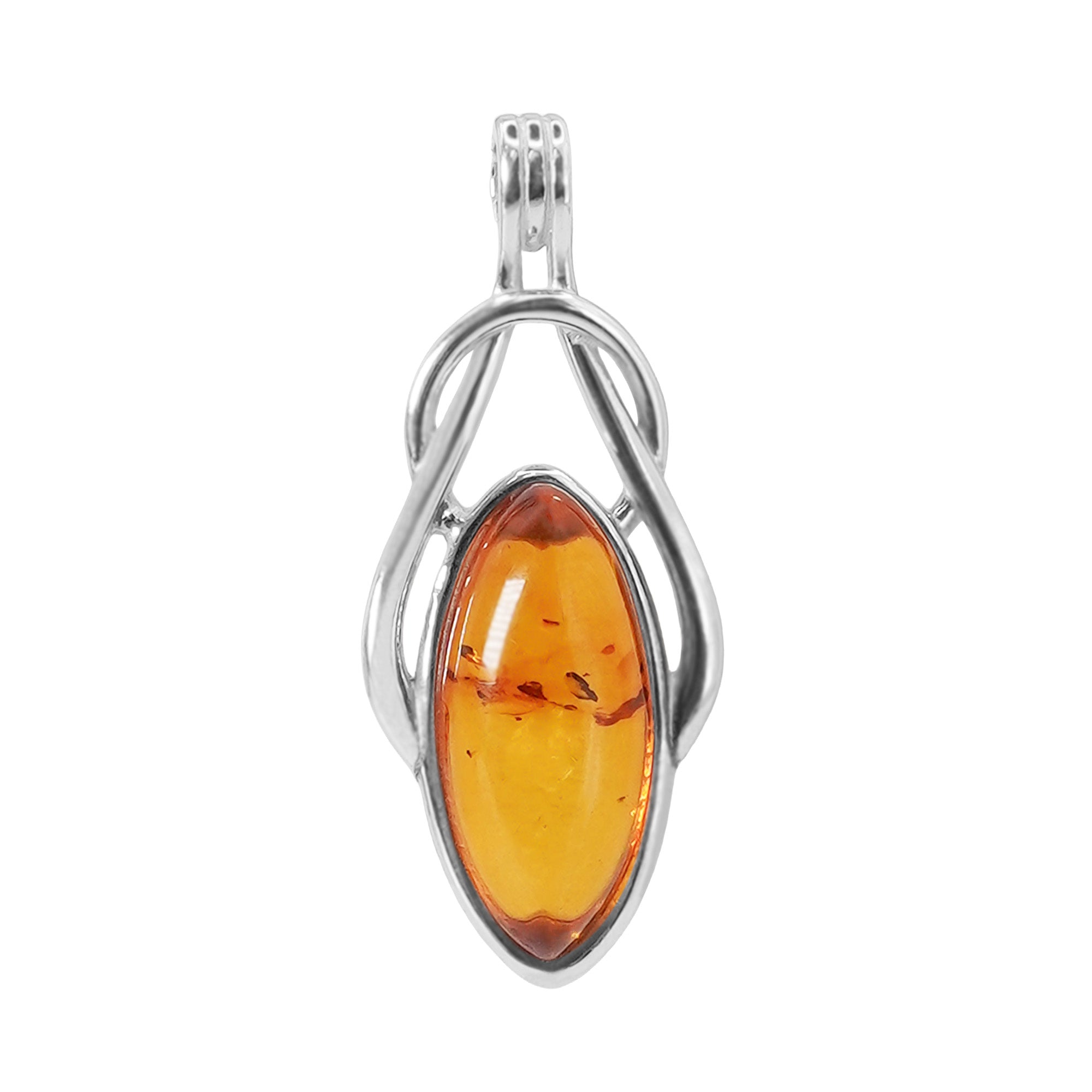 Dije Ámbar Polaco Naranja en Forma de Nudo Plata .925