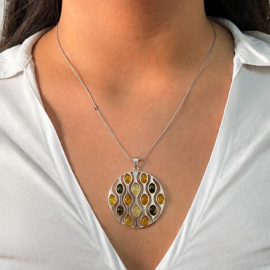 Dije Círculo Multi Ámbar de Colores Plata .925