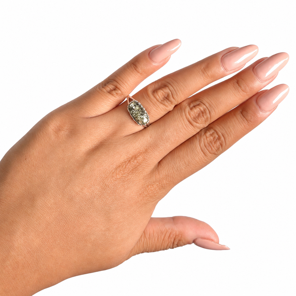 Anillo Ámbar Verde Polaco en Forma Rectangular Plata .925