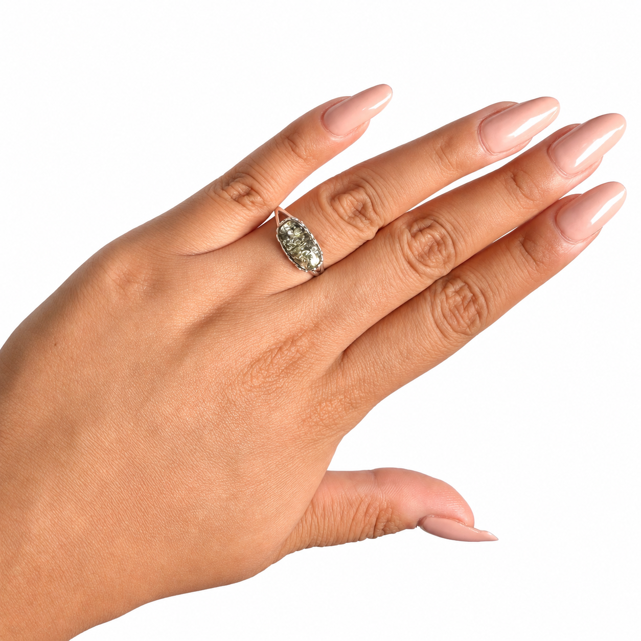 Anillo Ámbar Verde Polaco en Forma Rectangular Plata .925