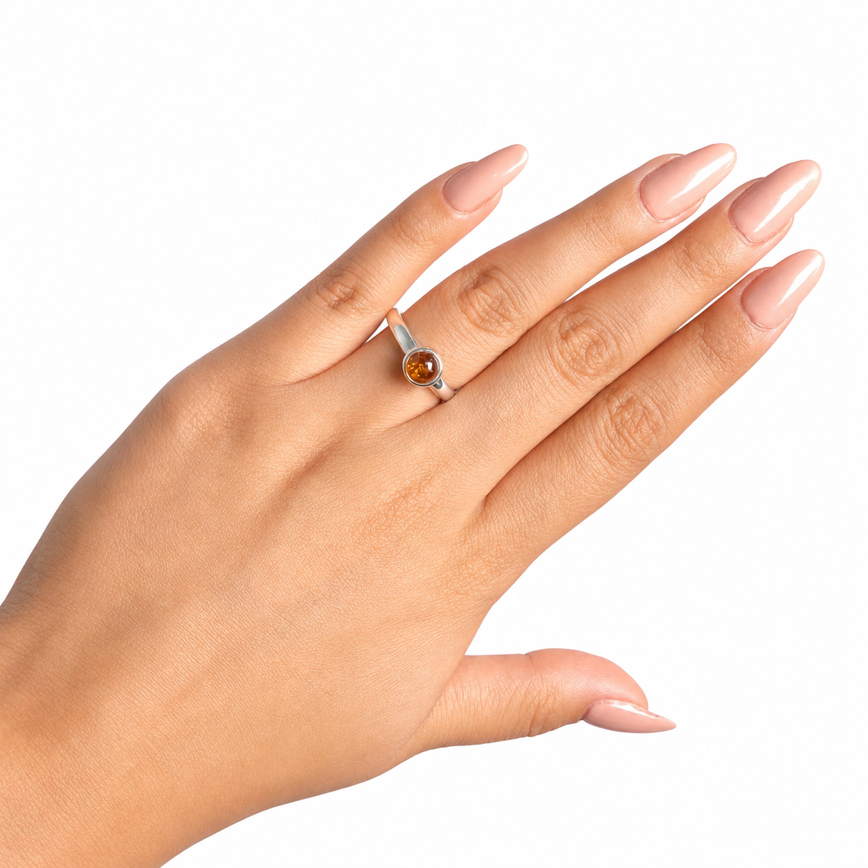 Anillo Ámbar Polaco Redondo Liso Plata .925