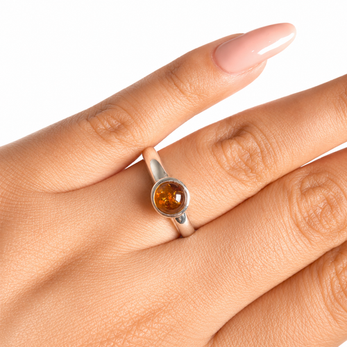 Anillo Ámbar Polaco Redondo Liso Plata .925