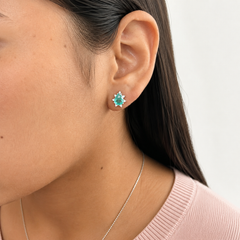 Arete Turmalina Turquesa Gota con Circonias, Plata .925 con Rodio