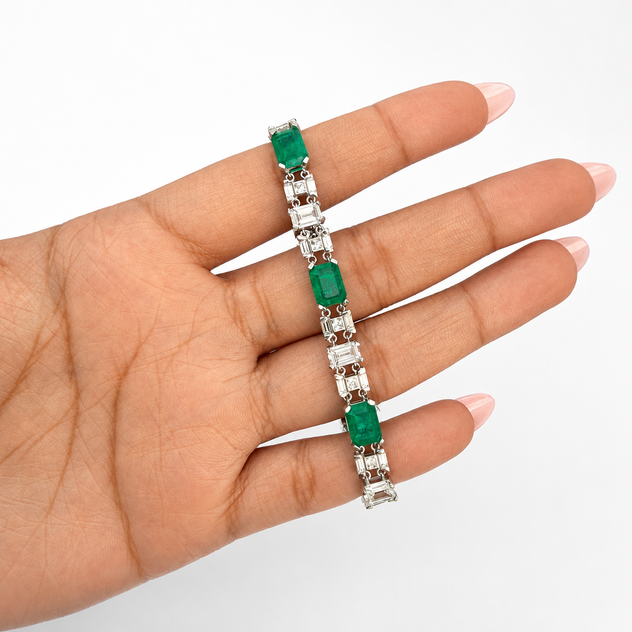 Pulsera Turmalina Rectángulos con Circonias Baguette, Plata .925 con Baño de Rodio