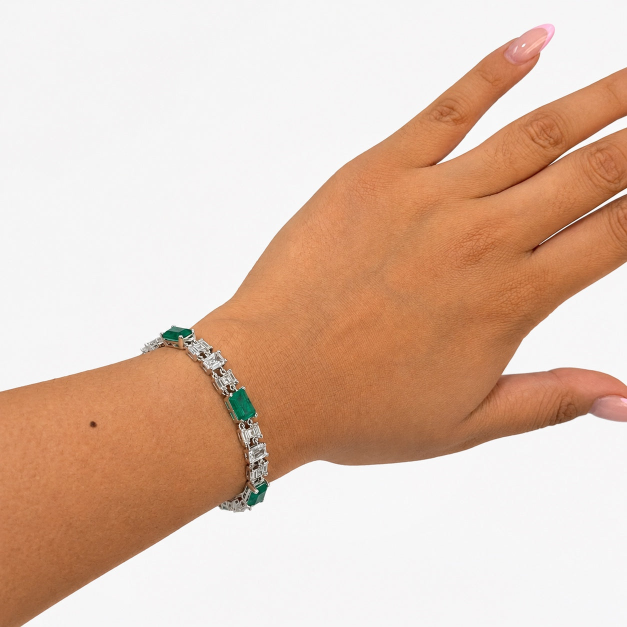 Pulsera Turmalina Rectángulos con Circonias Baguette, Plata .925 con Baño de Rodio