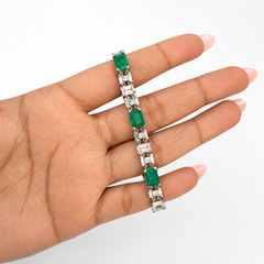 Pulsera Turmalina Rectángulos con Circonias Baguette, Plata .925 con Baño de Rodio