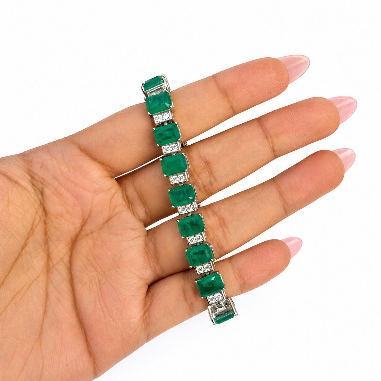 Pulsera Turmalina Clásica Rectángulos con Circonias, Plata .925 con Baño de Rodio