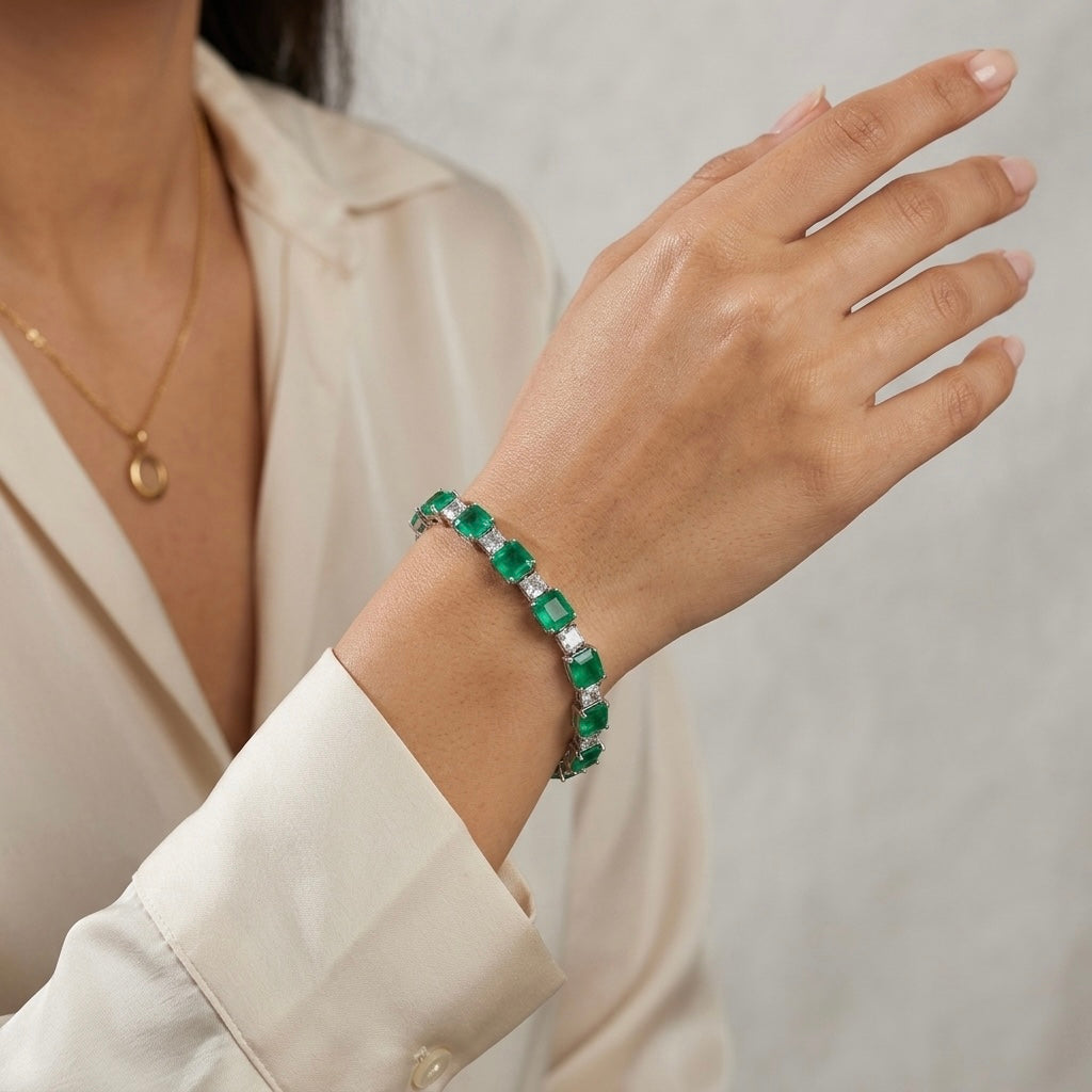 Pulsera Turmalina Cuadrada con Circonias Cuadradas, Plata .925 con Rodio