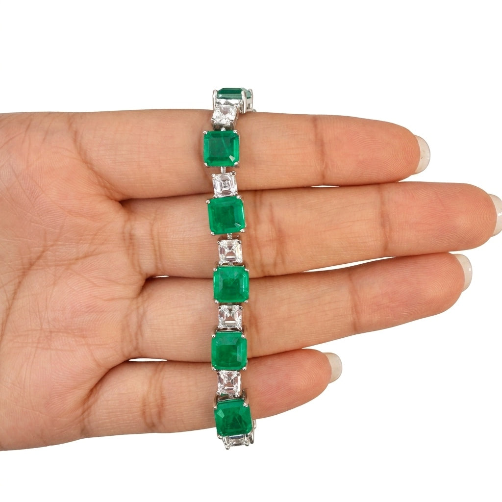 Pulsera Turmalina Cuadrada con Circonias Cuadradas, Plata .925 con Rodio