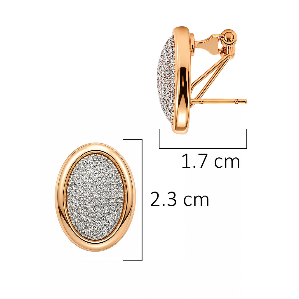 Aretes Glamour Ovalados Dorados con Circonias, Plata .925 con Baño de Oro Cobrizo 18k