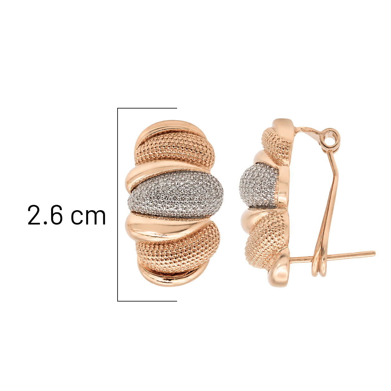 Aretes Glamour formas ovaladas con Circonias, Plata .925 con Baño de Oro Cobrizo 18k