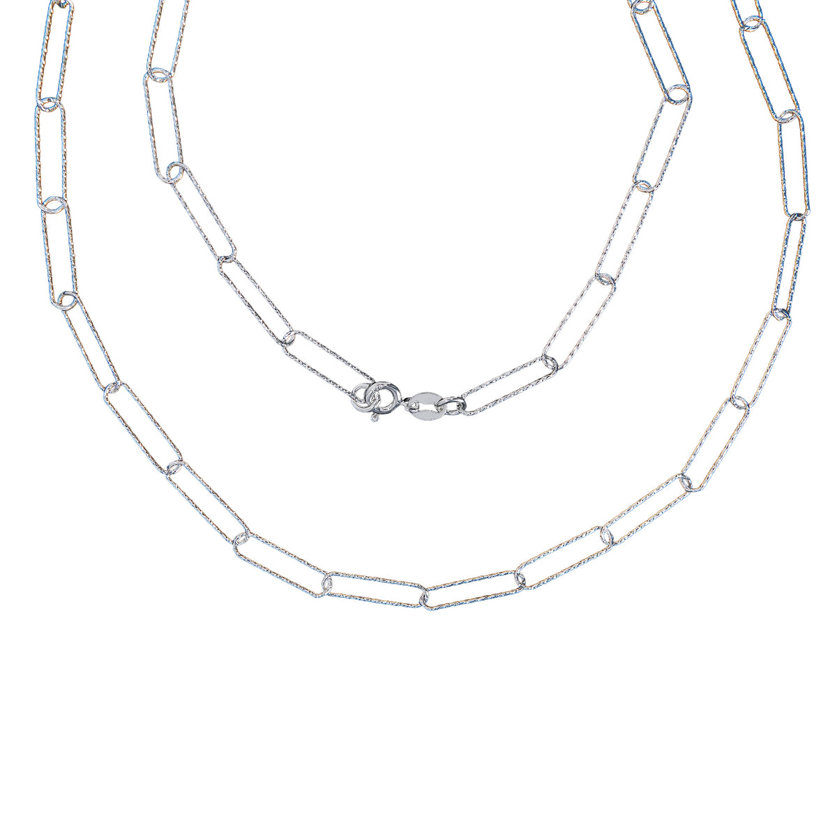 Cadena Paper Clip Eslabon 1.4 cm Grande 4mm Diamantada. Broche Bandola, Plata .925