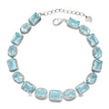 Pulsera Piedras Preciosas Cuadro y Óvalo Aguamarina Azul, Plata .925 con Baño de Rodio. Broche perico 17 cm más extensión a 21 cm