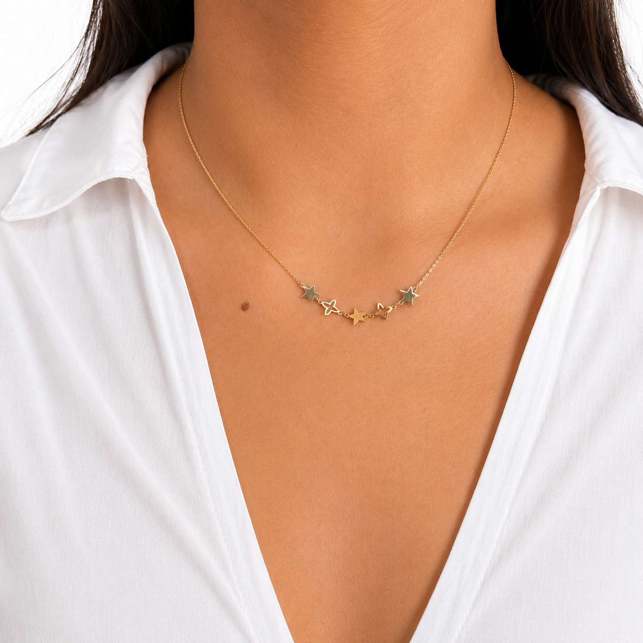 Collar Estrellas Lisas Oro 10K
