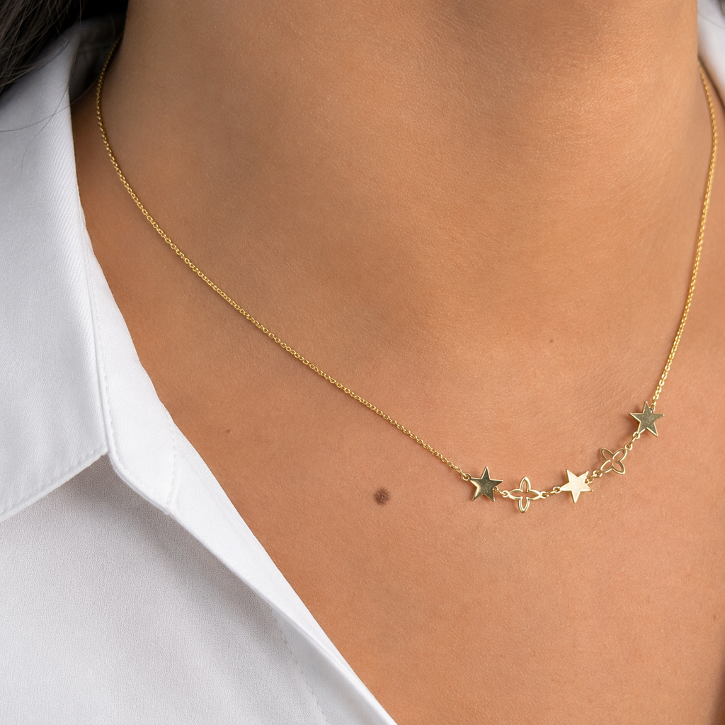 Collar Estrellas Lisas Oro 10K