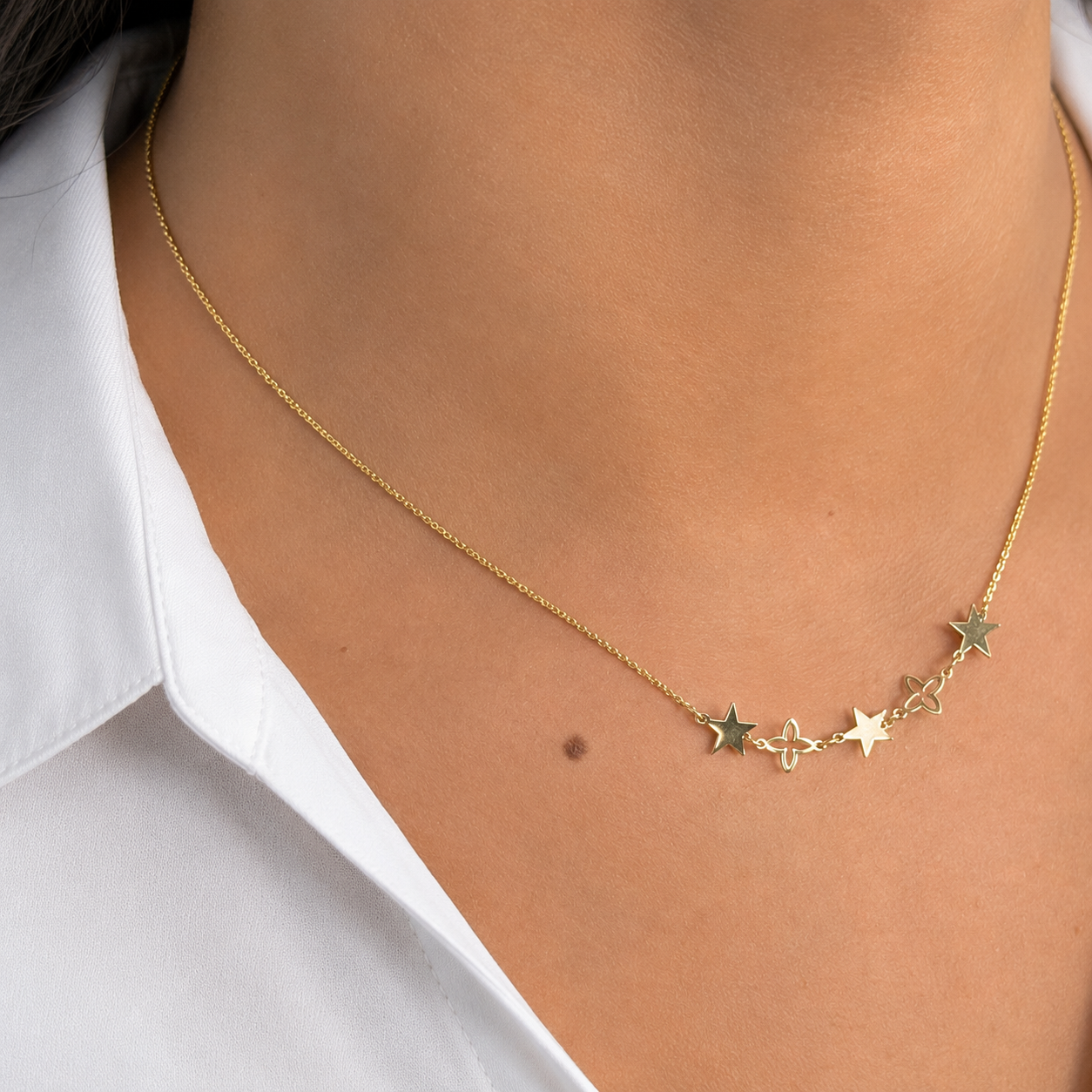 Collar Estrellas Lisas Oro 10K