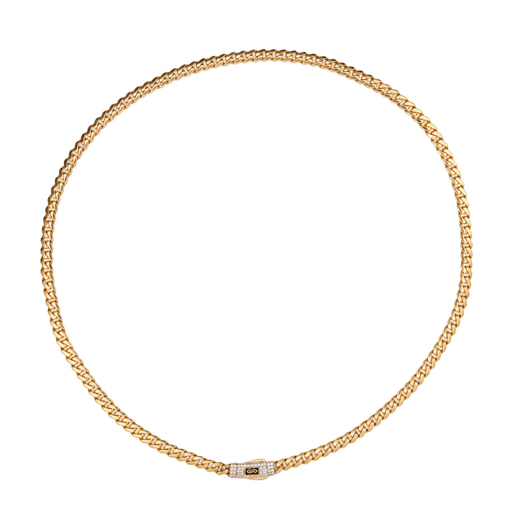 Collar Mónaco Chain Original Cubana Lisa 5mm 50 cm. Broche Circonias Oro 14K