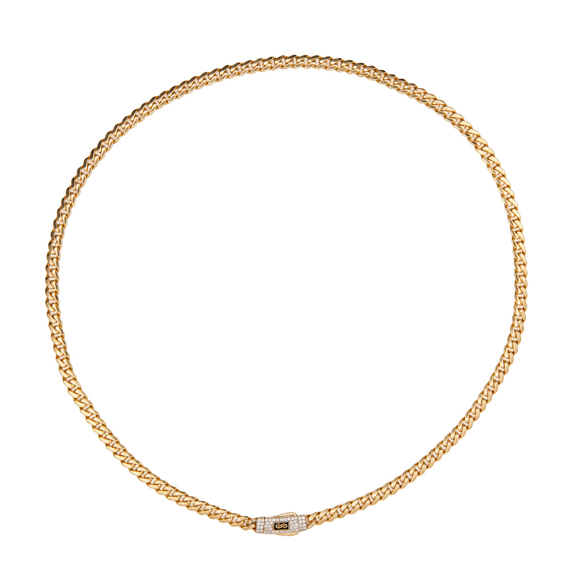 Collar Mónaco Chain Original Cubana Lisa 5mm 40 cm. Broche Circonias Oro 14K