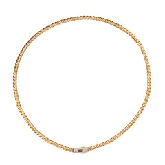 Collar Mónaco Chain Original Cubana Lisa 5mm 45 cm. Broche Circonias Oro 14K