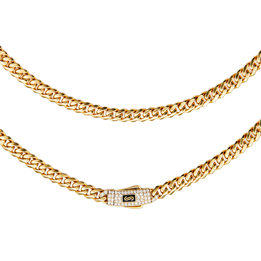 Collar Mónaco Chain Original Cubana Lisa 5mm 50 cm. Broche Circonias Oro 14K