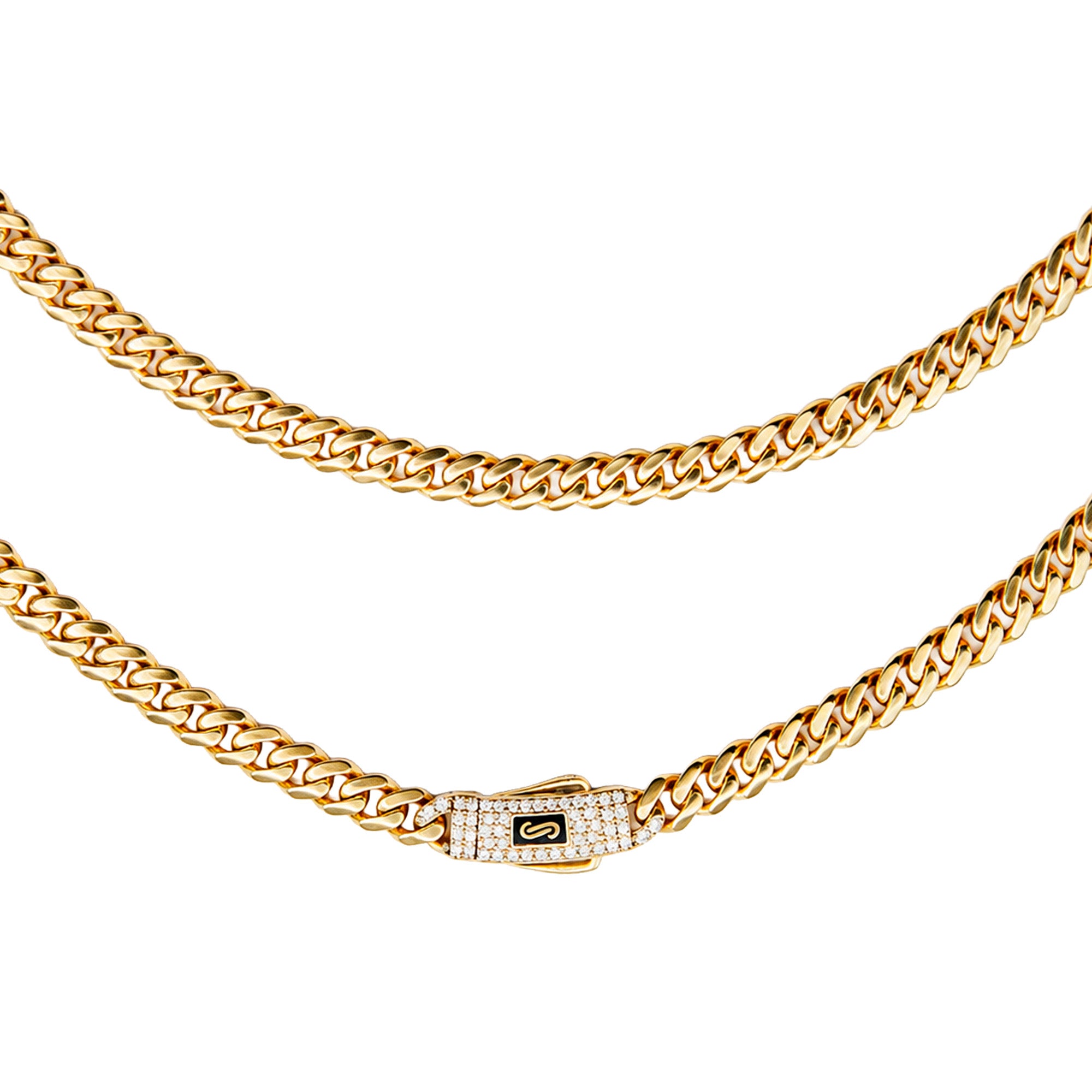 Collar Mónaco Chain Original Cubana Lisa 5mm 40 cm. Broche Circonias Oro 14K