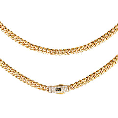 Collar Mónaco Chain Original Cubana Lisa 5mm 45 cm. Broche Circonias Oro 14K
