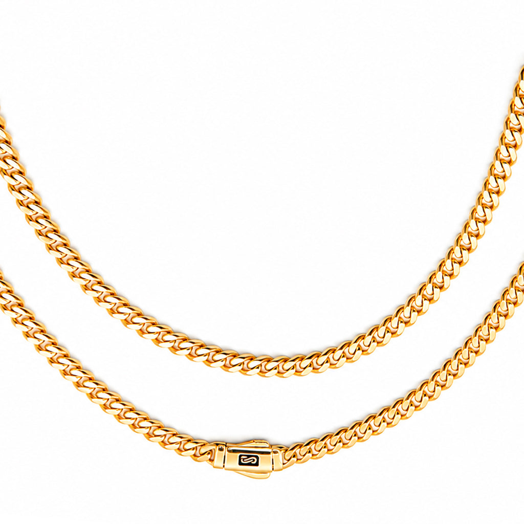Collar Mónaco Chain Original Cubana Lisa 5mm 55 cm. Broche Liso Oro 14K