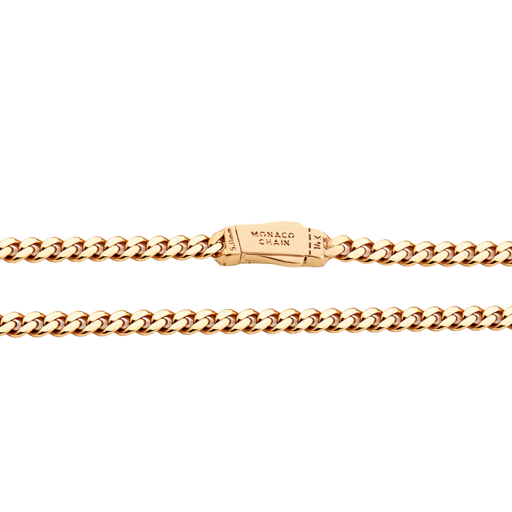 Collar Mónaco Chain Original Cubana Lisa 5mm 50 cm. Broche Circonias Oro 14K