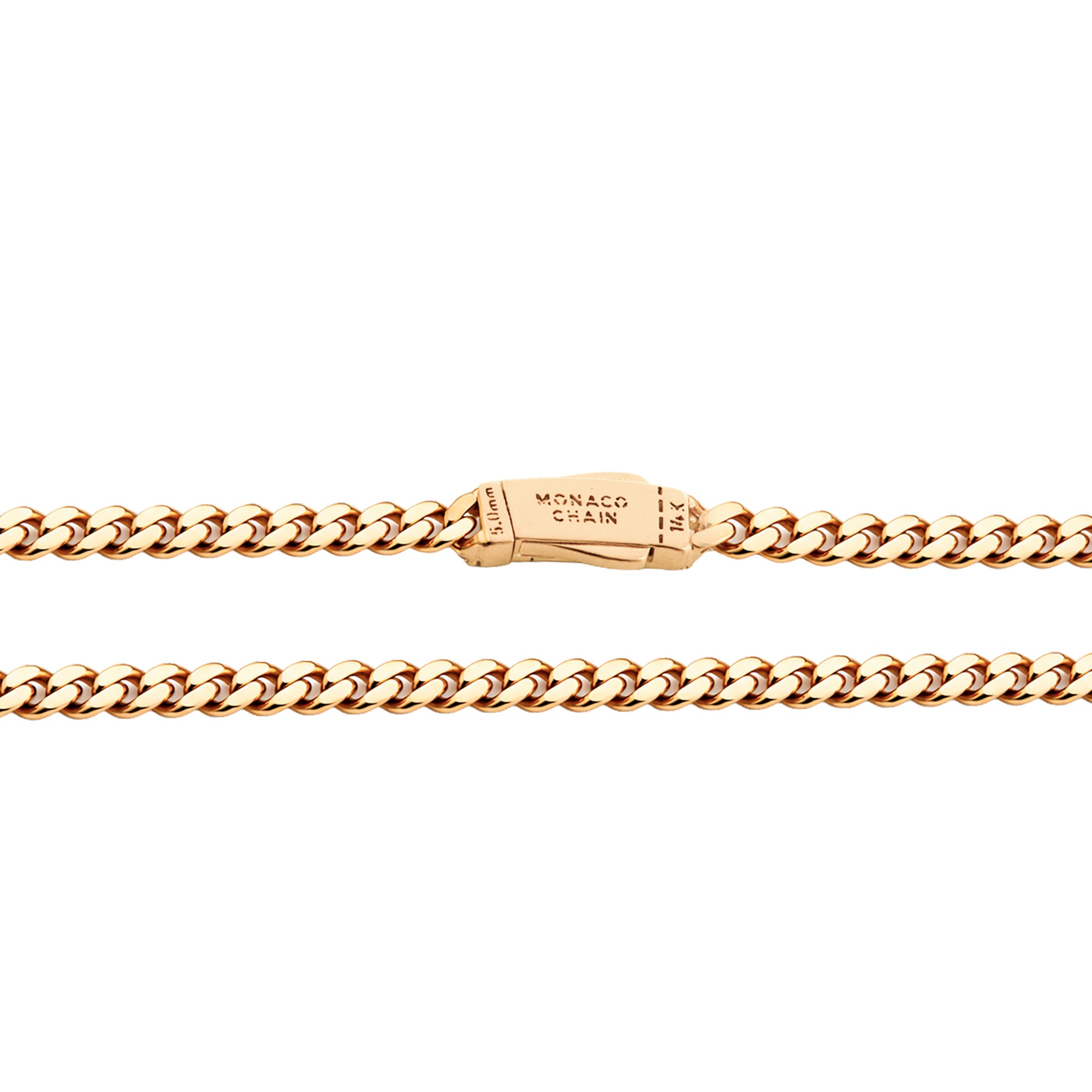 Collar Mónaco Chain Original Cubana Lisa 5mm 40 cm. Broche Circonias Oro 14K