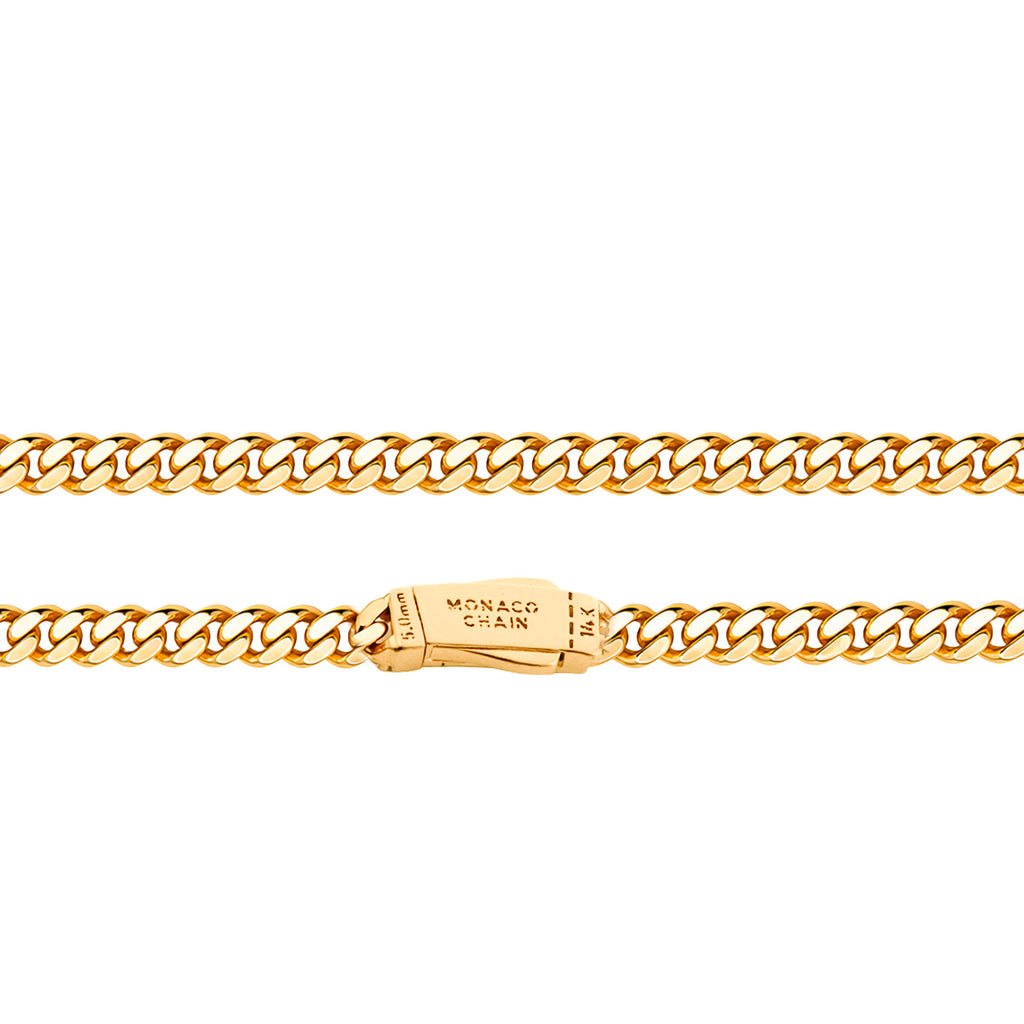 Collar Mónaco Chain Original Cubana Lisa 5mm 55 cm. Broche Liso Oro 14K