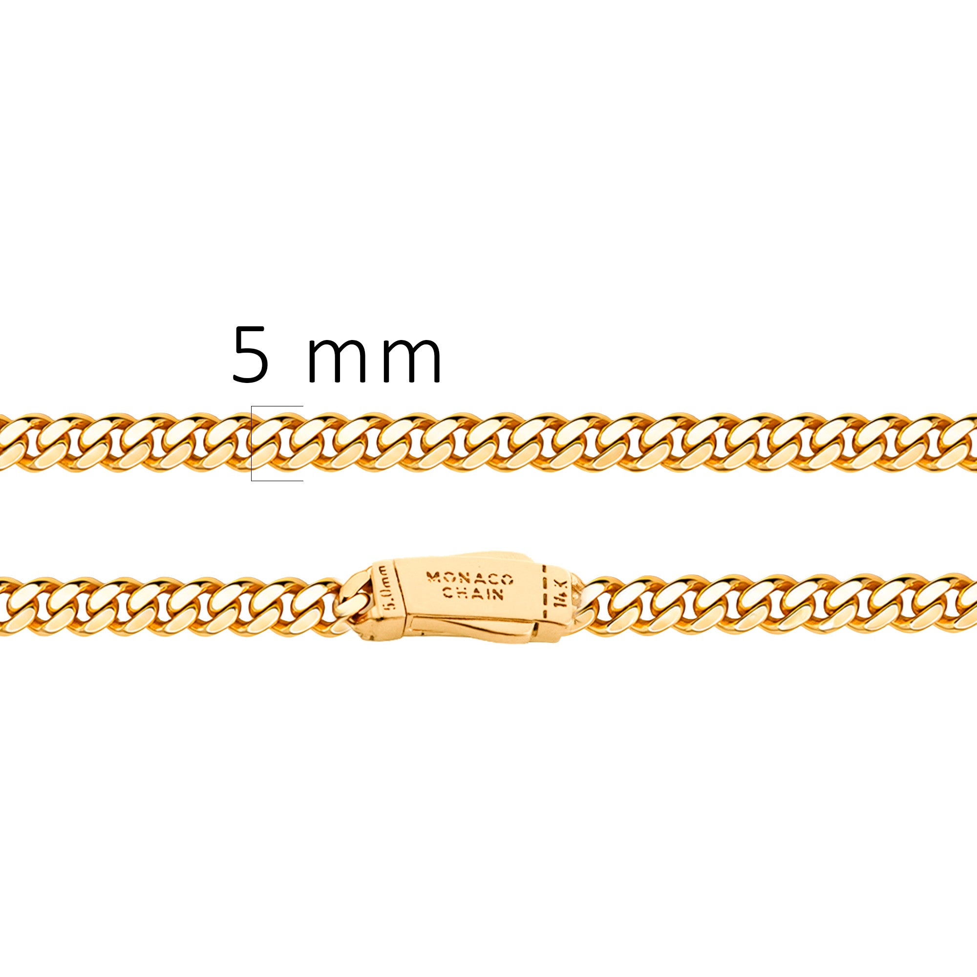 Collar Mónaco Chain Original Cubana Lisa 5mm 55 cm. Broche Liso Oro 14K