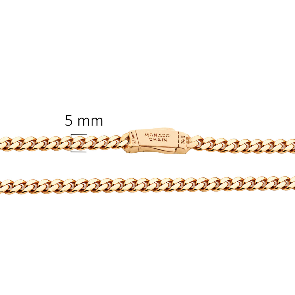 Collar Mónaco Chain Original Cubana Lisa 5mm 50 cm. Broche Circonias Oro 14K