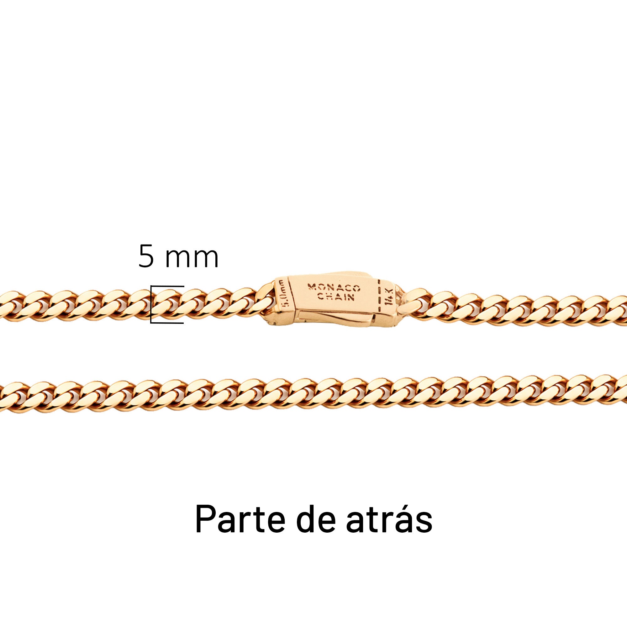 Collar Mónaco Chain Original Cubana Lisa 5mm 40 cm. Broche Circonias Oro 14K