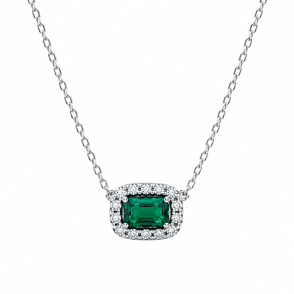 Collar Pan 1:1 Circonia Rectangular Verde con Micro Circonias Plata .925