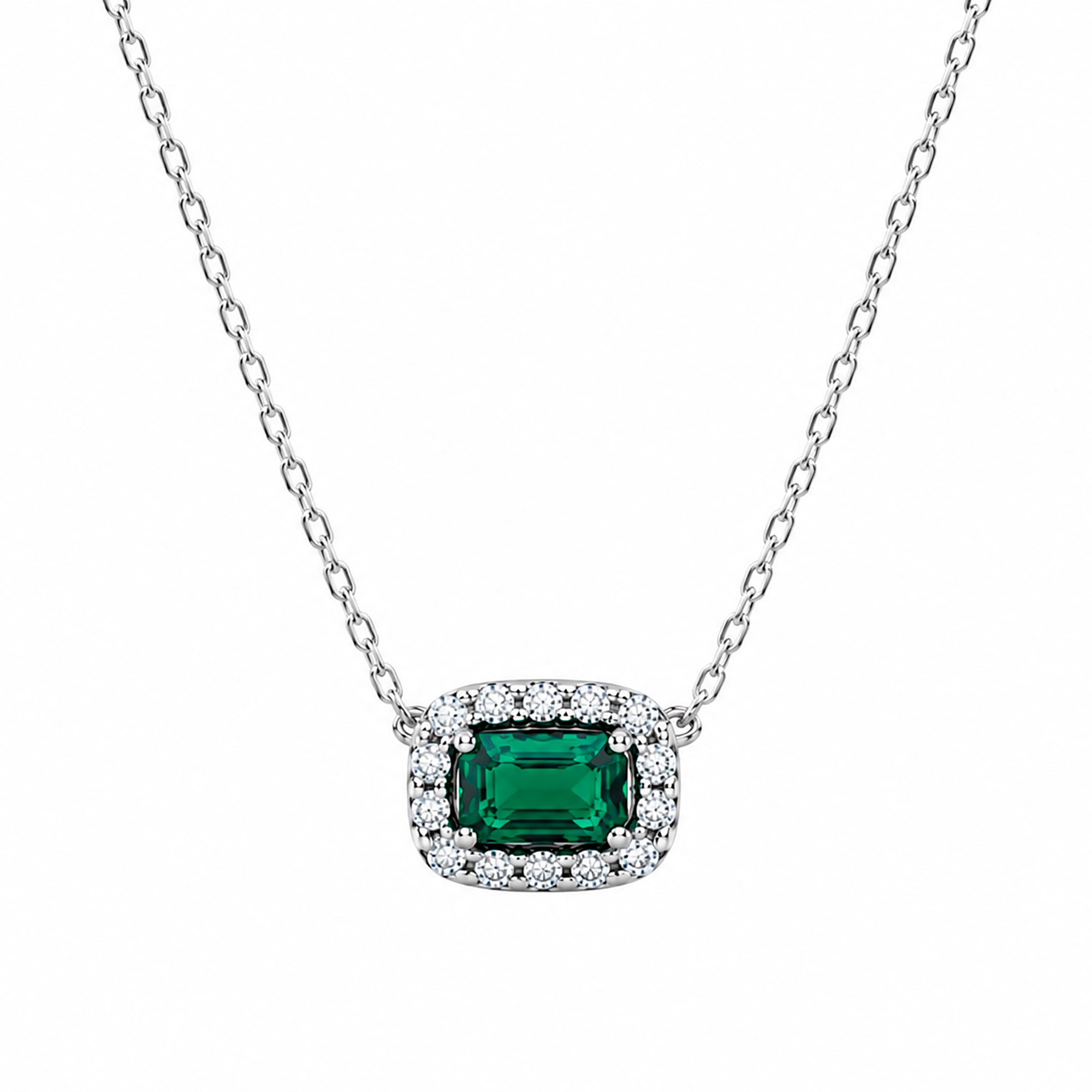 Collar Pan 1:1 Circonia Rectangular Verde con Micro Circonias Plata .925