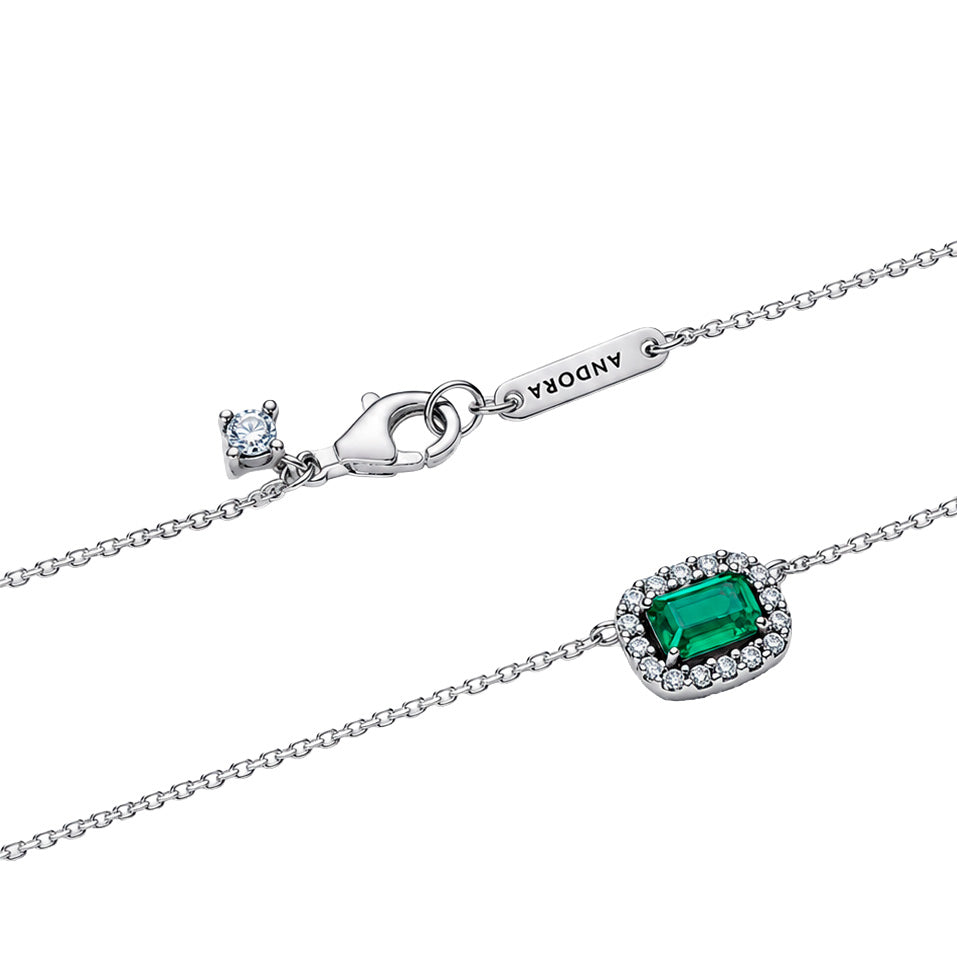 Collar Pan 1:1 Circonia Rectangular Verde con Micro Circonias Plata .925