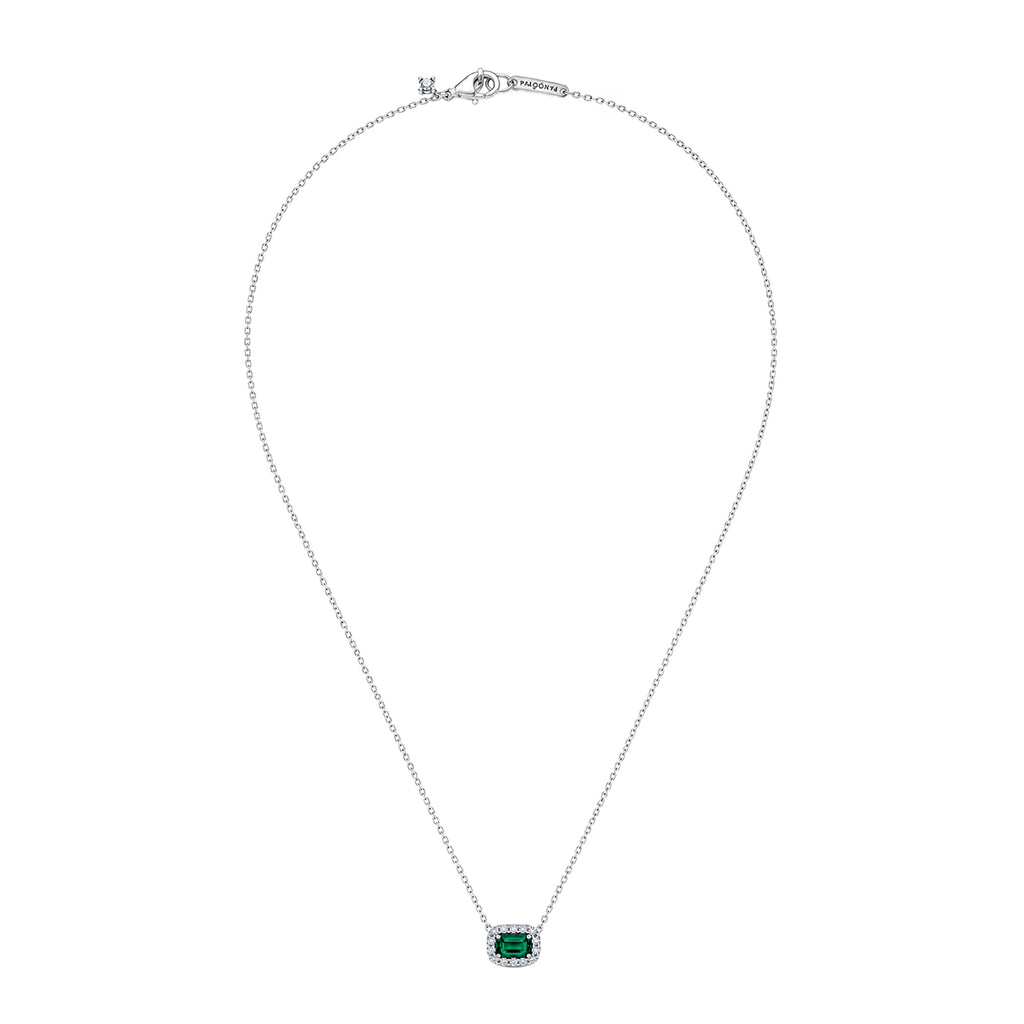 Collar Pan 1:1 Circonia Rectangular Verde con Micro Circonias Plata .925