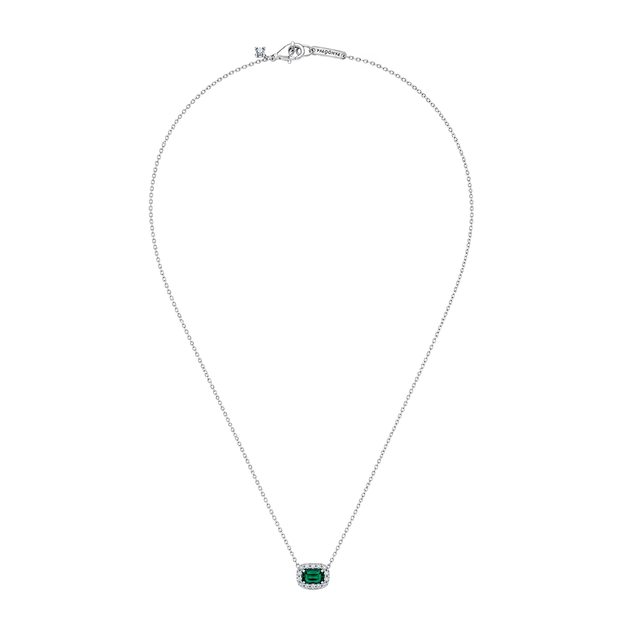 Collar Pan 1:1 Circonia Rectangular Verde con Micro Circonias Plata .925