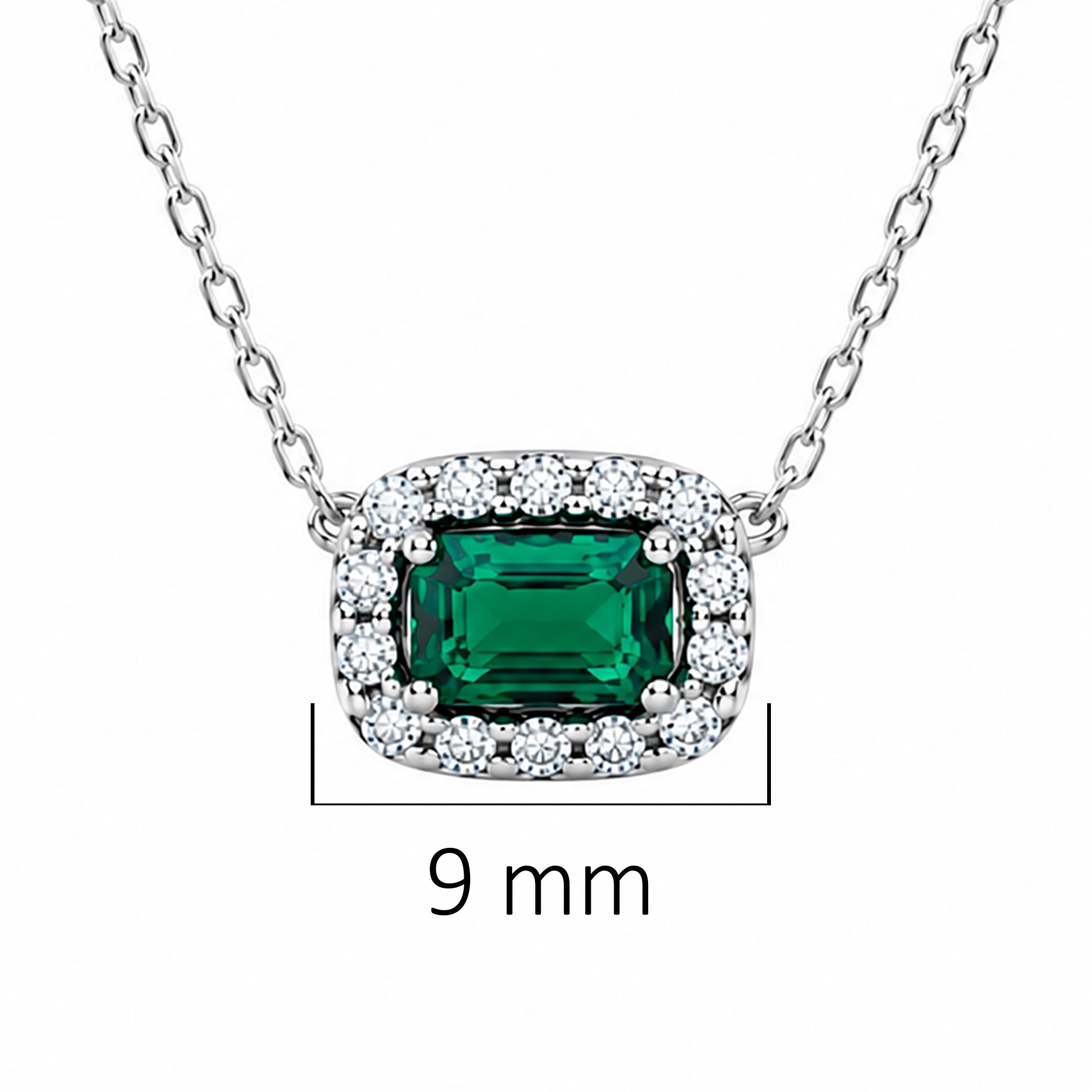 Collar Pan 1:1 Circonia Rectangular Verde con Micro Circonias Plata .925