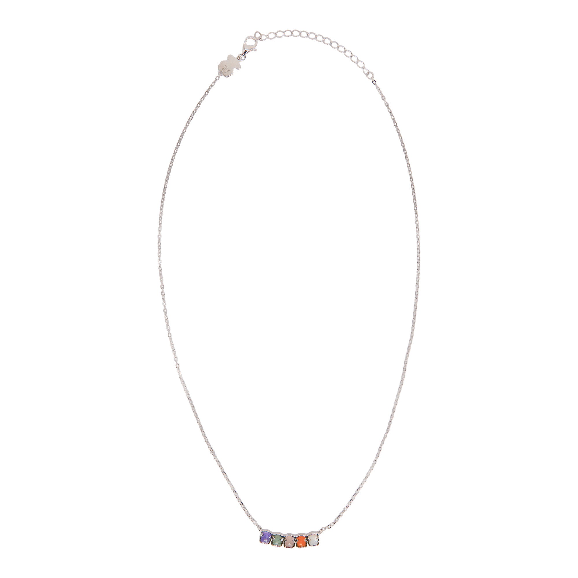 Collar 5 Osos 1:1 con Piedras Naturales, Ágata, Madre Perla, Amatista, Cuarzo Rosa Plata.925 con Rodio