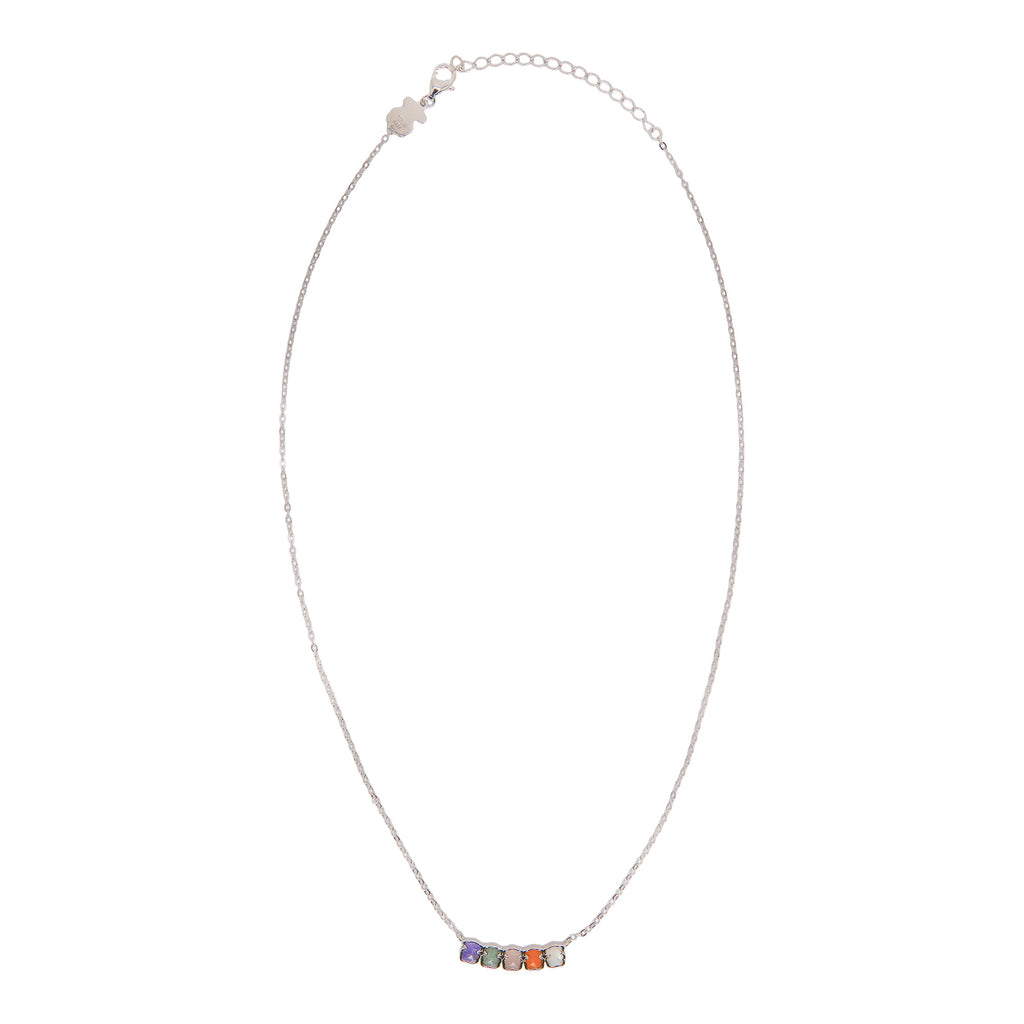 Collar 5 Osos 1:1 con Piedras Naturales, Ágata, Madre Perla, Amatista, Cuarzo Rosa Plata.925 con Baño de Rodio