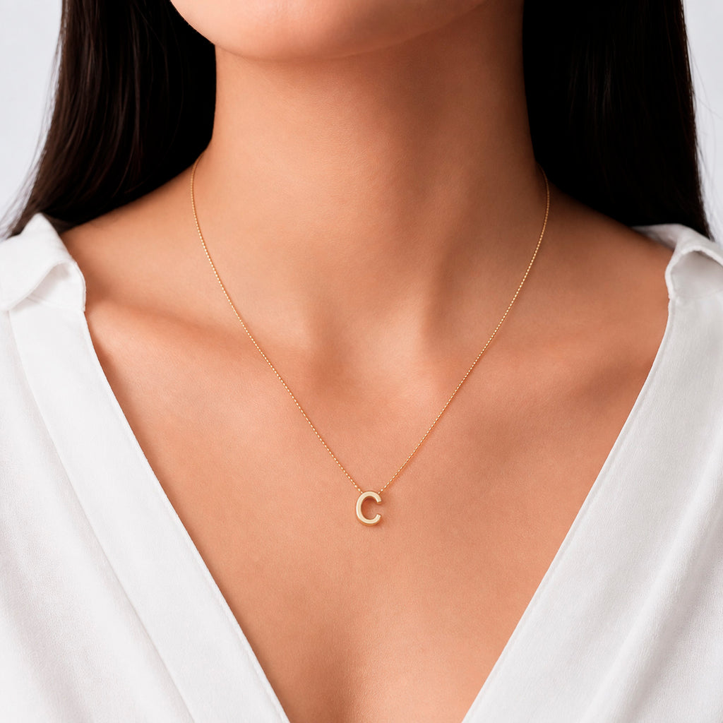Collar Letra C Plata .925 con Baño de Oro 18K