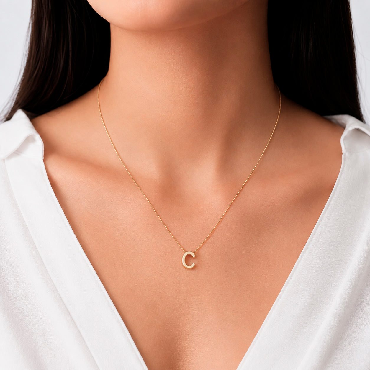Collar Letra C Plata .925 con Baño de Oro 18K