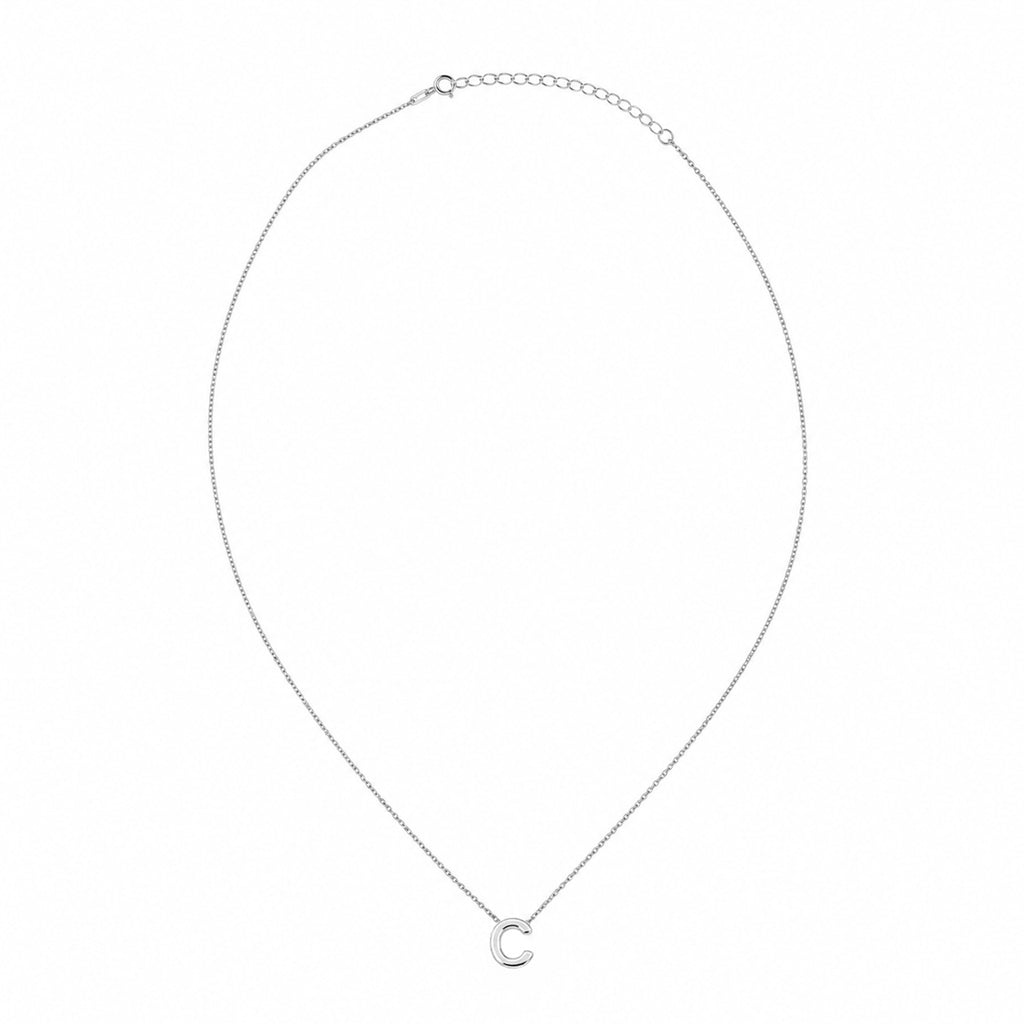 Collar Letra C Plata .925 con Baño de Rodio