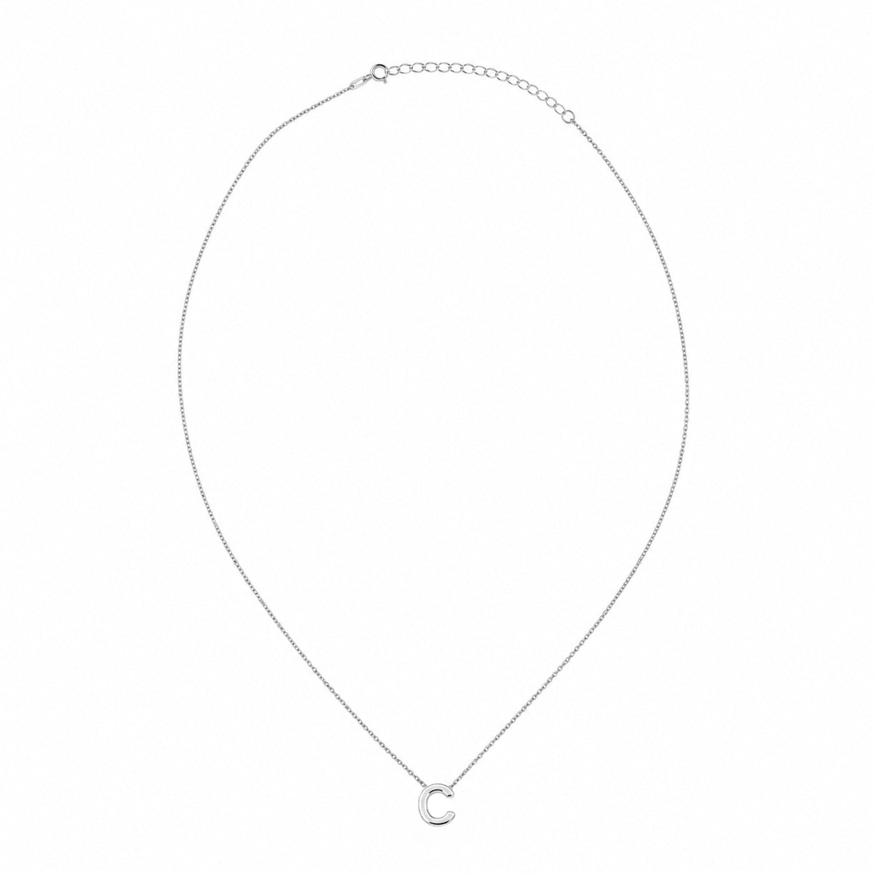 Collar Letra C Plata .925 con Baño de Rodio