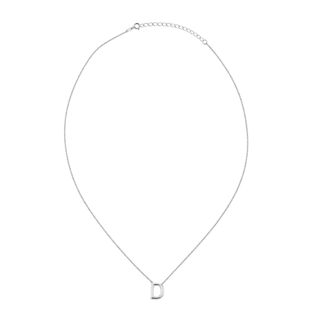 Collar Letra D Plata .925 con Baño de Rodio